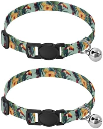 Tropical Flower Parrot Cat Collars 2 Pack Collars for Puppies Adjustable Length 10.6" to 17.1"