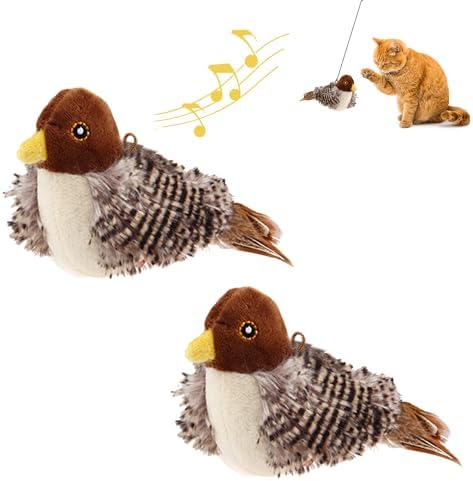 Gigwi Chirping Bird Cat Toys 2 Pack, Automatic Squeaky Toy for Cats