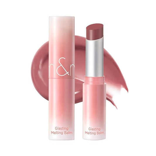 rom&nd GLASTING MELTING BALM #12 Veiled Rose - Hydrating Tinted Lip Balm & Gloss Stick | Sheer Muted Rose Nude, Crystal Water-Gloss Shine | Non-Sticky K-Beauty for Plump, Moisturized Lips