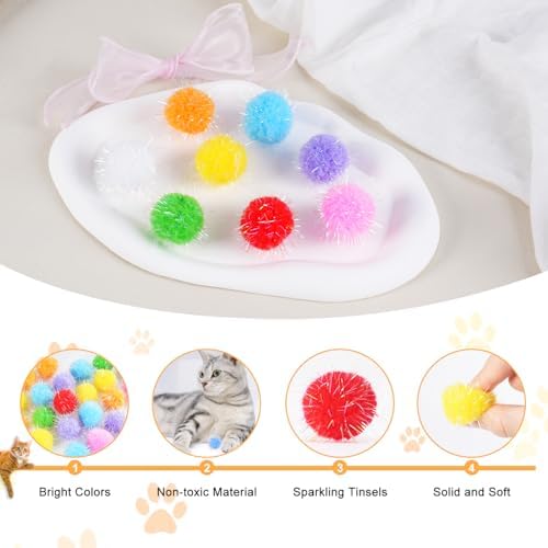 DF DUALFERV 30 Pcs Cat Pom Pom Balls, 1.5 Inch Multicolor