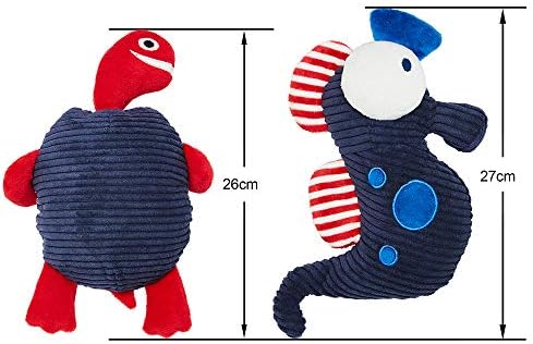Blueberry Pet Pack of 2 Stuffed Animals - Interactive Puppy Toys & Puppy Essentials - 10.6" Seahorse & 10.25" Turtle Puppy Teething Toys - Squeaky Dog Toys & Cat Toys - Machine Washable