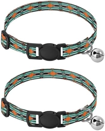 Geometric Tribal Lightweight Pet Collar for Cats and Dogs, 2 Pack Decorative Pet Collar with Bell
