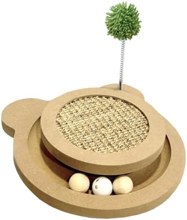 Cute Cat Scratcher,Interactive Scratcher Toys for Indoor Cats and Kitten Natural Sisal Cat Scratch Mats Track Balls Spring Toy,for Bored Cats self Play