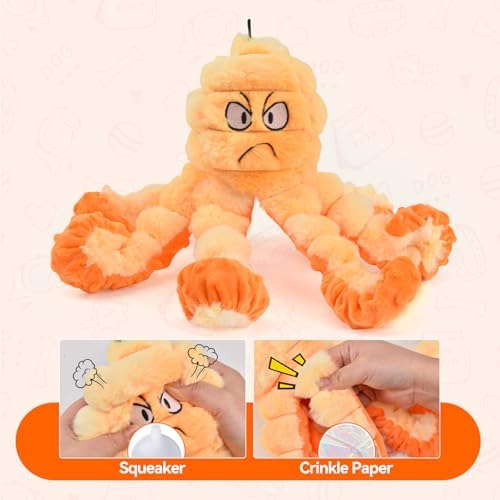 LIFLIX Squeaky Octopus Dog Toy, Large Soft Plush Toy for Indoor Dogs, Interactive Dog Toy to Keep Them Busy, Not for Aggressive Chewers, Orange