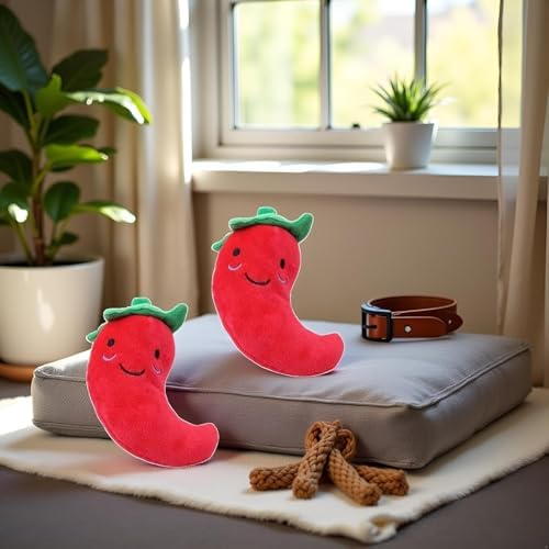 2Pcs Plush Chilli Toy Fruits and Vegetables Dog Squeaky Toys Plush Chili Eggplant Corn Puppy Dog Toys for Small Dogs,Chili,Size 1 Nice and Practical Squeak Toys Pet Supplies