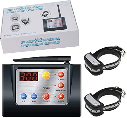 Dog Fence Wireless & Training Collar 2 in 1 System,Safe Outdoor Electric Pet Containment System,Beep/Vibration/Shock Collars with Remote, Waterproof and Rechargeable Transmitter and Collar,for2dogs