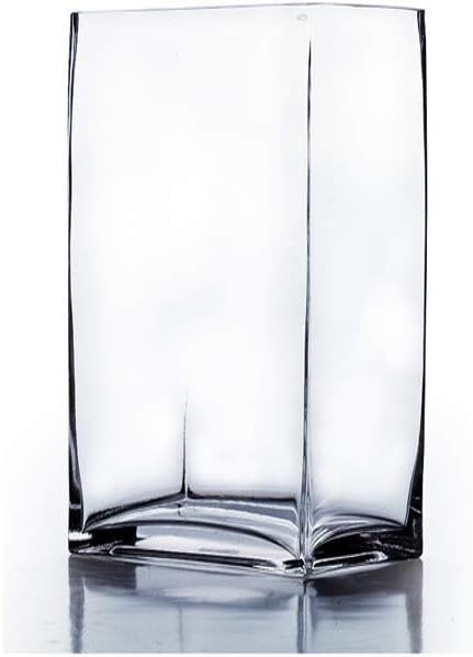 WGV Glass Rectangle Block Vase Bulk, Width x Length 3" x 4", Height 9", Clear Floral Planter Container Votive Candle Holder Wedding Party Event, Home Office Decor, 12 Pieces