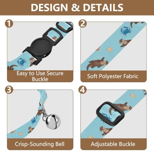Cute Brown Otters Cat Collar 2 Pack Collars for Cats Adjustable Length 10.6" to 17.1"