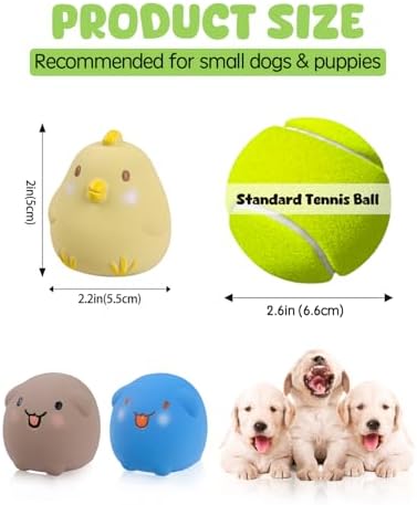 SCHITEC Dog Toys Squeaky, Interactive Animal Puppy Toy Pack, Cute Latex Rubber Squeak Pet Balls for Puppies Mini Small Breed Dogs