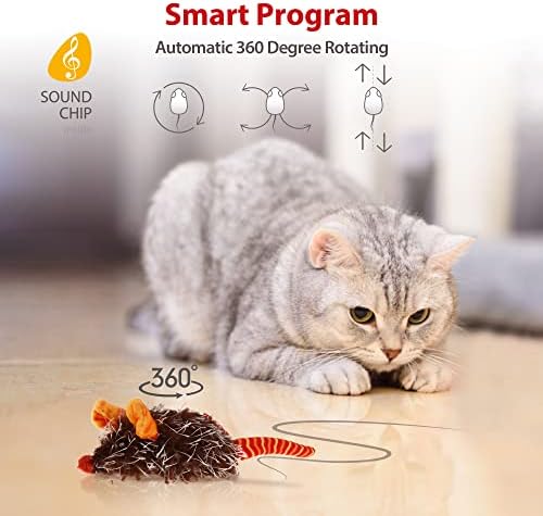 Gigwi Interactive Cat Toys for Indoor Cats, Cat Mouse Toys with Electronic Realistic Squeaky Sound, Automatic Moving Kitten Toys Electric Mice Toy Self Play Exercise(Orange Ear)