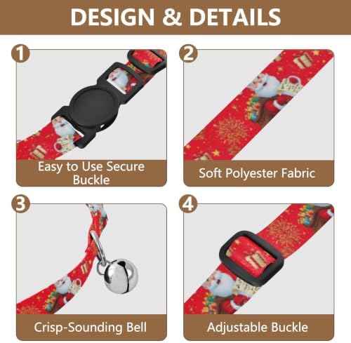 2 Pack Kitten Collar Santa Claus Presents Red Dog Collar with Bell, Adjustable Length 10.6" to 17.1"