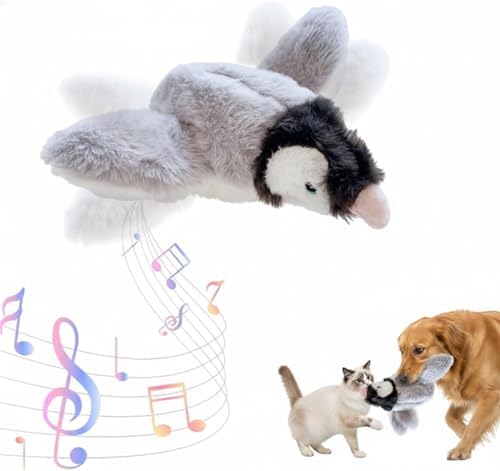 Interactive Flying Bird Cat Toy with Flapping Wings & Chirping Sounds - Rechargeable Cat Toys Interactive for Bored Indoor Adult Cats, Electric Simulation Pet Toy for Cats & Dogs (Grey)