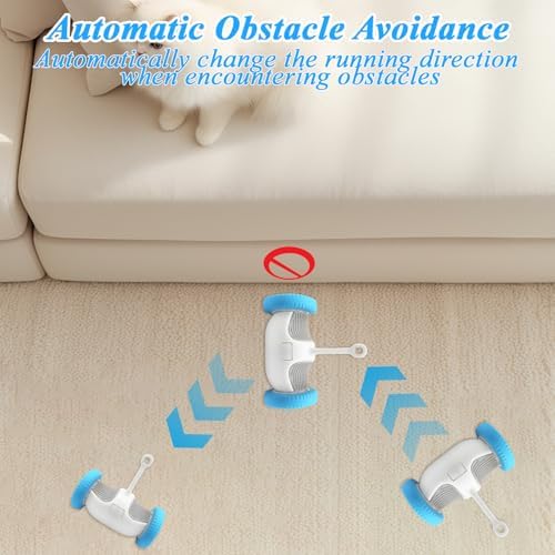 Interactive Cat Toy for Indoor Cats, Smart Toys with 2 PCE Feathers, Automatic Moving Wheels Toys for Kitten, Rechargeable Mouse Cat Toy for Bored Adult Cats