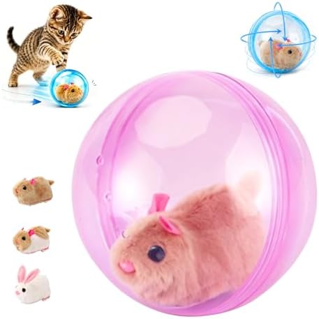 2026 New Self-Rolling Interactive Cat Ball Realistic Animal Automatic Moving Rolling Cat Ball 360° Rolling Spin Moving Cat Ball Fun Indoor Interactive Pet Ball for Cats Dogs Chasing (Pink, Mouse-A)