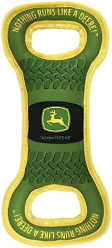 Pets First John Deere Dog Squeak TUG Toy Tough-Nylon Bone Toy for Dogs & Cats. Durable Sturdy PET Toy with John Logo. Best Dog Field Toy for Dog Owners, Farmers, Builders, Etc.., Green (JOD-3030)
