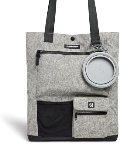 Cleverpup Park Pack 2-Piece Dog Gear Travel Tote - 8 Pockets, Heather Grey