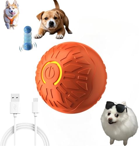 Interactive Dog Ball, Activated Automatic Rolling Ball for Dog, Self Moving Vibrating Smart Jumping Automatic Moving Bouncing and Rotating Balls for Pets (Orange)