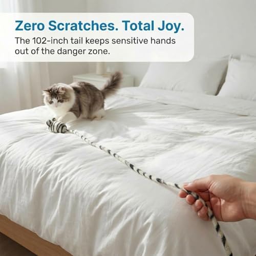 Glaciart One Felt Mouse Cat Toy – Soft Fuzzy Enrichment 100% Natural Wool - Interactive Catnip Play Cat Toy Set - Safe for Pets, Non-AZO Colored Dyes - 100” Long