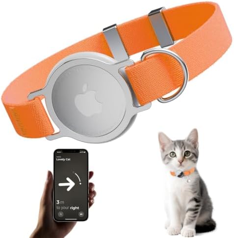 AirTag Cat Collar, Elastic Tracker Collar with Airtag Holder and Bell | Compatible with Apple Air Tag, Lightweight & Scratch Resistant, Adjustable Stepless GPS Pet Collar for Cats Kittens, Orange