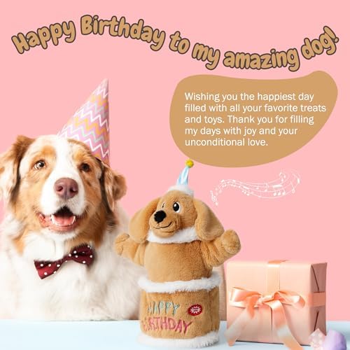 Fuzzwoof Dog Birthday Cake Toy, Interactive Singing & Dancing Dog Birthday Toy with Birthday Song, Plush Musical Puppy Toy for Small, Medium and Large Dogs, Funny Dog Birthday Gift and Party Toy