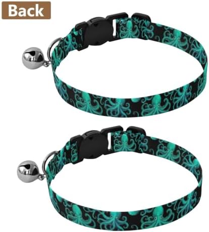 Blue Green Octopuses Black Cats Collar 2 Pack Collars for Puppies Adjustable 10.6 to 17.1 Inches