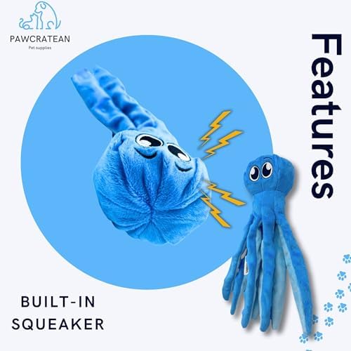 7" Squeaky Plush Toy for Puppies Small Dogs Self Etertainment Washable Soft Made [PET ONLY] (Blue Optopus)