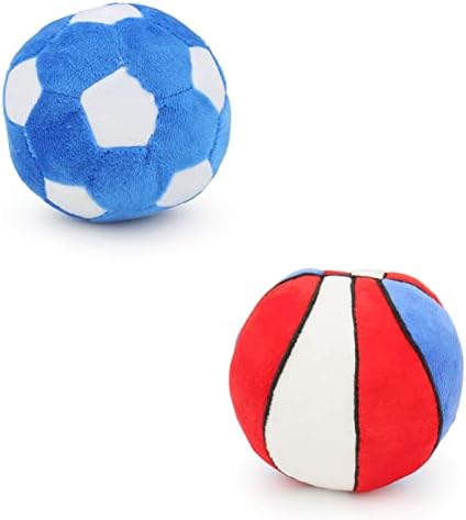 Interactive Dog Balls, 2 Pack Plush Squeaky Dog Toys Balls for Dogs, Football Basketball Dog Toy Ball Indoor Outdoor Sports Stuffed Puppy Toy for Small Medium Dog(Football+Basketball)
