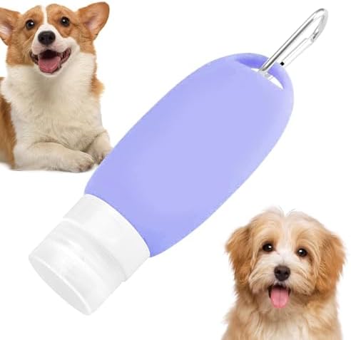 Refillable Silicone Travel Bottle for Dog 3oz (90ml) | Small Refillable Squeeze Bottles with Carabiner | Food-Safe Material