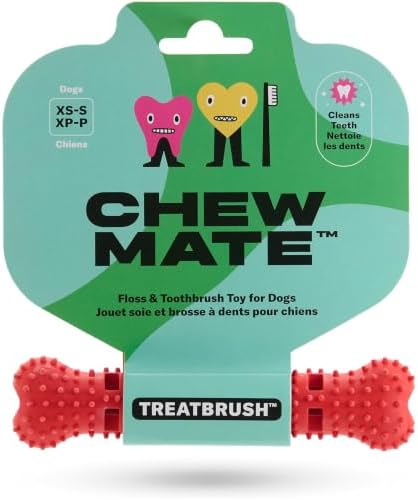 Dog Teeth Cleaning Toy | Treat-Dispensing Dog Dental Chew Toy | Rubber Bristles & Floss Slots Clean Teeth, Gums, Tongue | For Small Dogs/Puppies