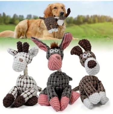 3pcs Dog+Cow+Donkey Squeaker Inside, Knotted Design, Small & Medium Dogs, 9.1 x 6.3 inches, Donkey & Dog Designs