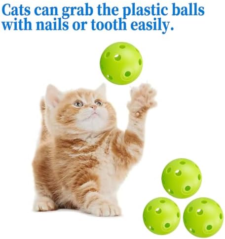 12Pcs Cat Ball Toy, Low Noise No Bells Holey Plastic Cat Balls, Funny Interactive Cats Toys for Indoor Cats, Firm Toy Balls for Kitten Puppy Ferret Bird (1.65", Green)