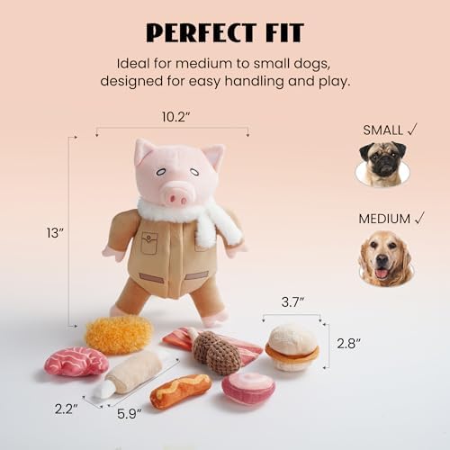 Nocciola Stuffed Pig Dog Toys: Hide and Seek Funny Squeaky Crinkle Plush Dog Chew Toys for Small Medium Breed, Cognitive Training Pet Enrichment Gifts Supplies