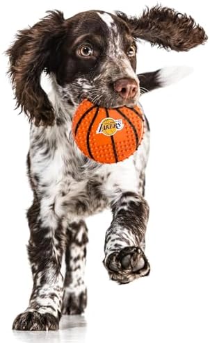 Pets First NBA LA Lakers Hard-Nylon Bacon-Flavored Basketball Chew Toy, Indestructible Dog and Cat Chewy Toy, Tug, Fetch Toy, Sporty Fun Toy for Dogs