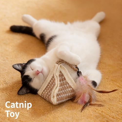 PAZ'S GIFT Cat Toy with Organic Catnip,Feathered Soft Sisal Material, Interactive Scratching and Kicking Chew Toy for Indoor Kittens