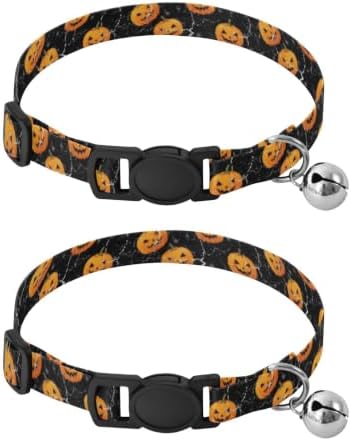 Lantern Pumpkins Soft Polyester Pet Collar, 2 Pack Puppy Collar with Bell