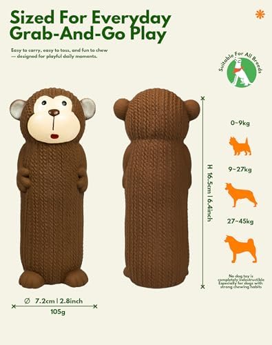 Deeow Monkey Latex Dog Toy with Unique Squeaker for Cuddling Puppy Teething