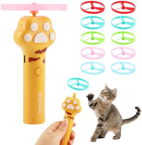 Cat Fetch Toy Launcher, Rechargeable Flying Disc Launcher with 10 Discs, Interactive Toy for Indoor and Outdoor Play(Yellow)