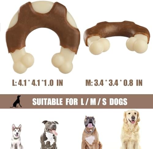 Durable Nylon Dog Bones, 2 Pack Dog Toys for Aggressive Chewers, Beef-Flavored U-Shaped Bone Chew Toys for Largel/Medium/Small Dogs, Teething and Boredom Relief