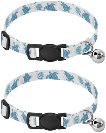 Sea Turtles Coral Metal Bell Included Kitten Collar 2 Pack for Cats