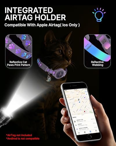 Airtag Cat Collar Breakaway, 2 Pack Cat Collar with Apple Airtag Holder | Reflective Waterproof Cat Collar with Bell, Easy Tracker with Airtag Collar, Adjustable 8-12In Lightweight & Comfortable