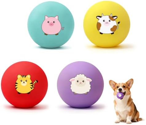 Latex Squeaky Balls for Small Dogs, 2" Soft Latex Squeaky Dog Ball Toys, Cute Animals Rubber Bouncy Balls, Puppy Teething Chew Toys for Mini & Small Dogs (2"-Set B)