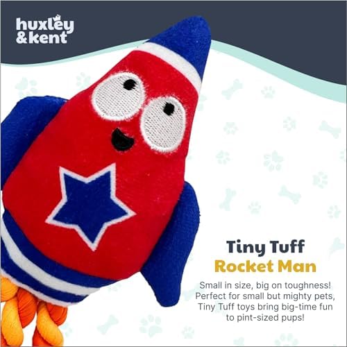 Huxley & Kent Funny Dog Toy w/Squeaker – Power Plush Squeaky Dog Toys for Small Dogs – Durable Small Stuffed Animal for Indoor Play & Fetch - Tiny Tuff Rocket Man