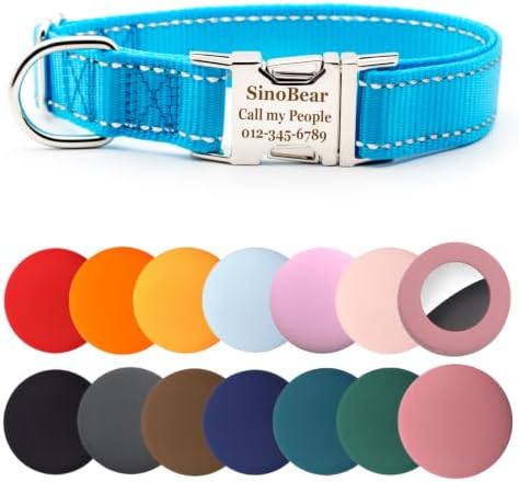 Personalized Dog Collar, Reflective Custom Dog Collar with Name Phone Number Adjustable Size (XS S M L) (Sky Blue)