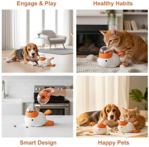 Duck Shaped Dog Treat Dispenser, Interactive Pet Puzzle Feeder Toy, Automatic Pet Food Launcher for Cats, Relieves Boredom, Encourages Slower Eating