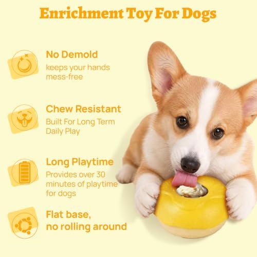 Dog Toy for Aggressive Chewers, Lick Bowl Freezable Treat Toy, Interactive Enrichment Toy, Mental Stimulation for Dogs, Keep Them Busy(Yellow)