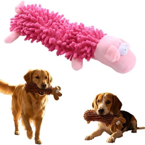 Indestructible Tough Plush Squeaky Dog Toy for Aggressive Chewers，Pink