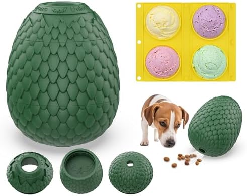 Treat Dispensing Dog Cognitive Toy to Keep Them Busy, Freezable Fillable Rubber Enrichment Lick Toy for Small and Medium Dogs 10-60 lbs, Long-Lasting Interactive Puzzle Dog Toy (Green)