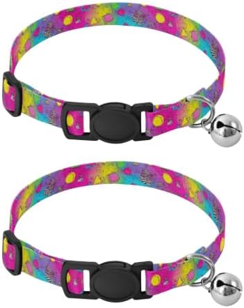 Retro Memphis Colorful Metal Bell Included Pet Collars 2 Pack Collar for Cats