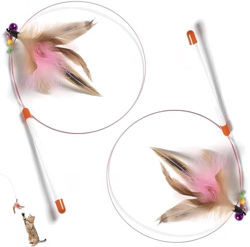 2 PCS Cat Toys Interactive for Indoor Cats,Cat Feather Toys and Wand Toys for Chase Exercise and Teaser Play with Kitten