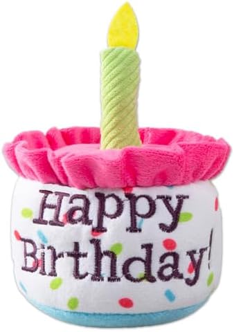 Happy Birthday Cake Catnip Toys, Birthday Cake Shaped Chew Toys for Kitten Funny Cats Gifts Plush Cat Birthday Party Toys, Pink
